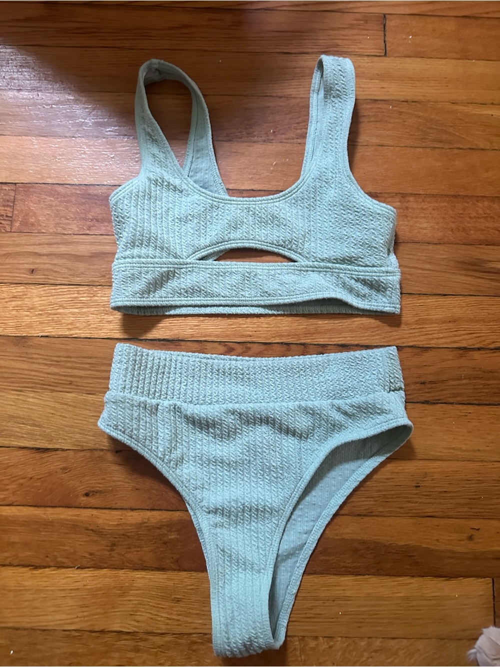 Light Green Romwe Textured Two-Piece Bikini Set